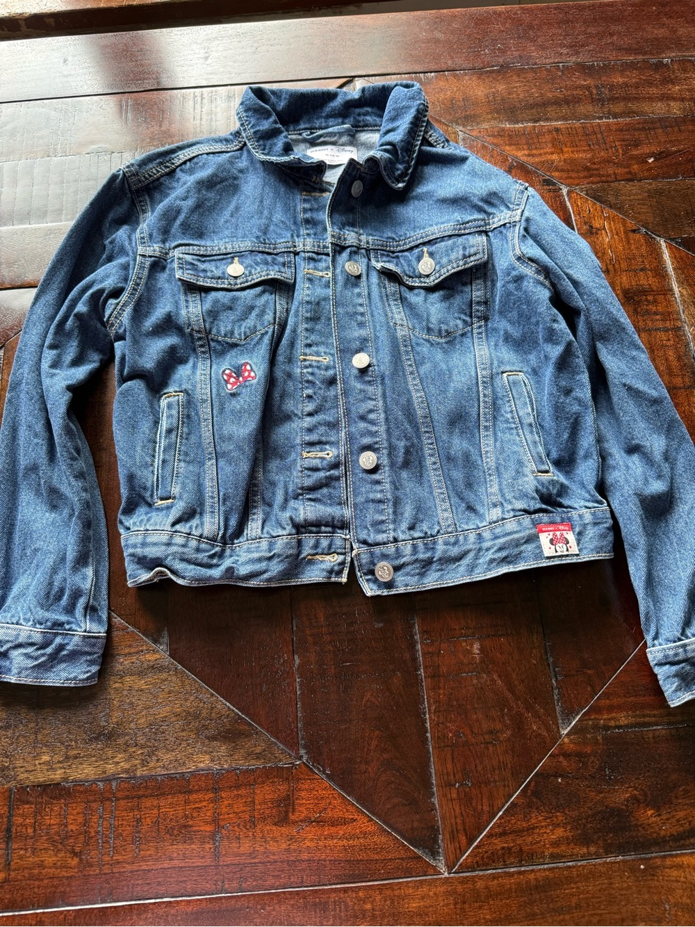Old Navy Blue Denim Bomber Jacket with Red Heart Patch